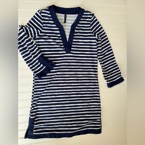 AQUA ET SOL Small Blue Striped Long Sleeve COVER UP Dress Swim Suit Women's 761